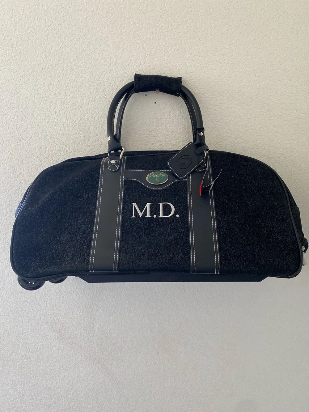 Sovrano Black Novohyde Leather Wheeled Duffel Bag with Hideaway Handle NWOT